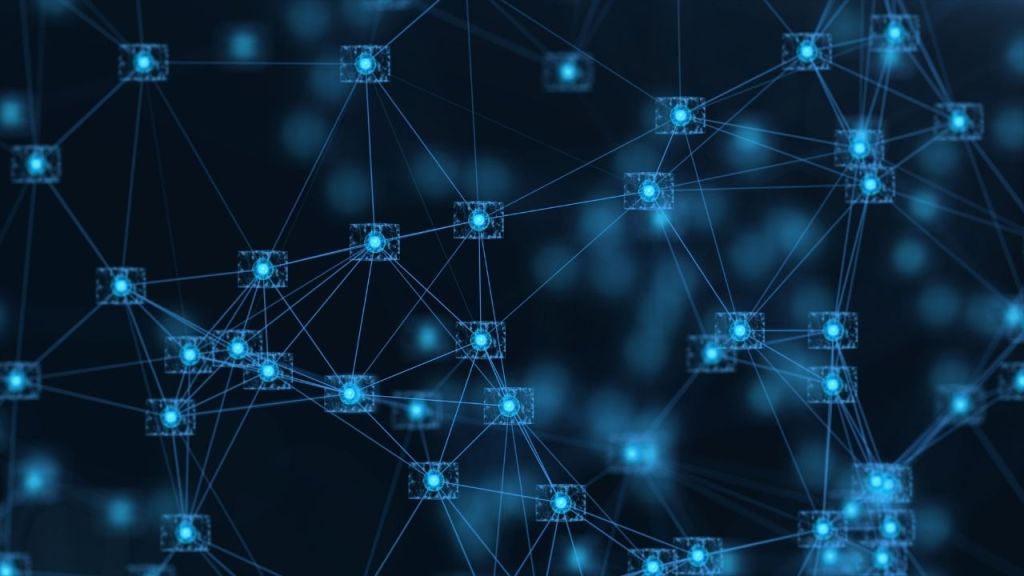 Abstract digital network of interconnected nodes representing the full vocal production chain — from singer to producer — aligned with Auribus’ mission to support the entire music tech ecosystem.